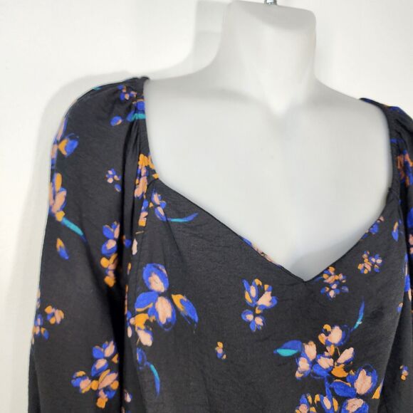 Ava And Viv Womens Top Size X Floral Sweetheart Neck Peplum Puff Sleeve Smocked - Picture 4 of 11